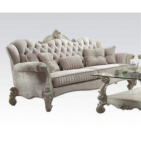 Acme Furniture Versailles Ivory Bone White Tufted Sofa with Five Pillows