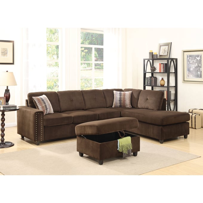 Acme Furniture Belville Chocolate Sectional Sofa with Storage Ottoman ACM-52700-03