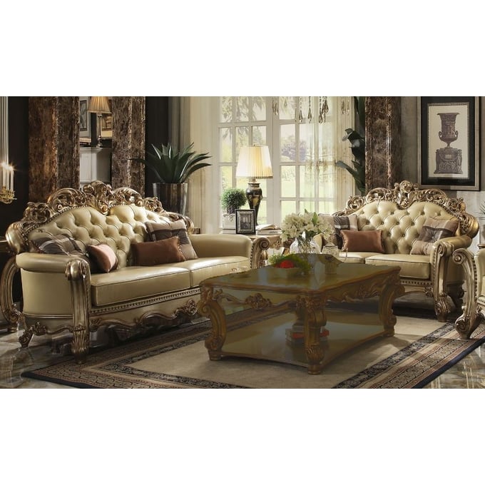 Acme Furniture Vendome Bone Gold Patina 2pc Living Room Set ACM-53000-LR-S1