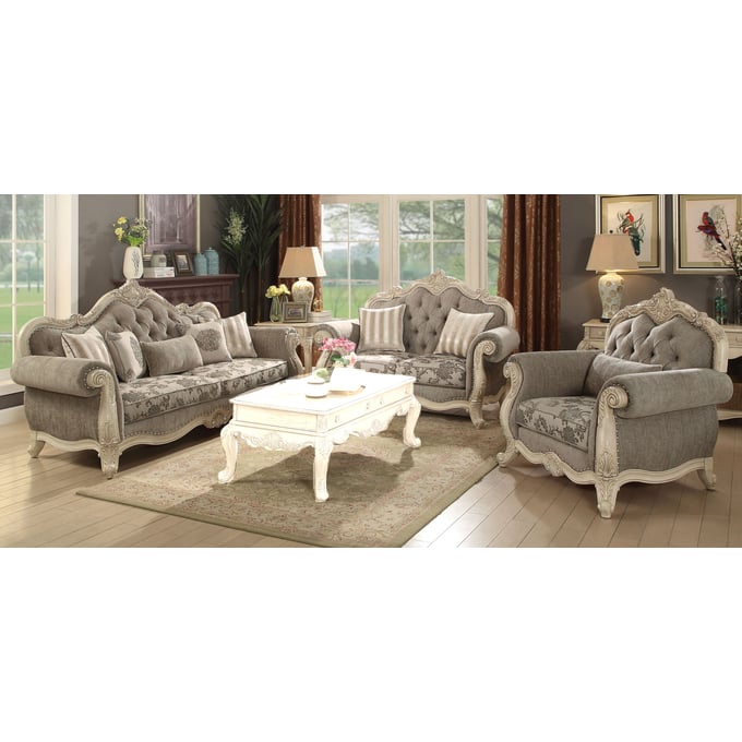 Acme Furniture Ragenardus Gray Antique White 3pc Living Room Set ACM-5602-LR-S1