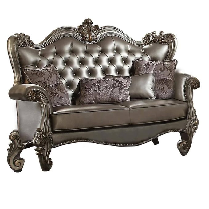 Acme Furniture Versailles Silver Antique Platinum Loveseat with Four Pillows ACM-56821