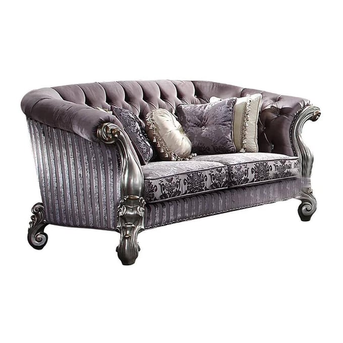 Acme Furniture Versailles Antique Platinum Tufted Loveseat with 5 Pillows ACM-56826