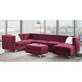 Acme Furniture Jaszira Burgundy Sectional with Ottoman