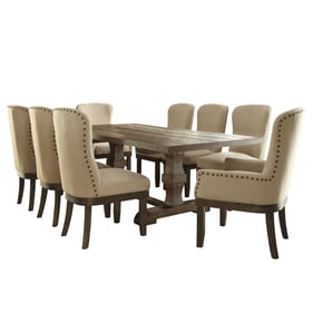 Acme Furniture Landon Beige Salvage Brown 9pc Dining Room Set