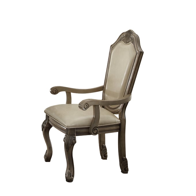 2 Acme Furniture Chateau De Ville Antique White PU Arm Chairs ACM-64068A