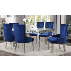 Acme Furniture Varian Blue Mirrored Antique Platinum 90 Inch 7pc Dining Roo...