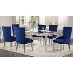 Acme Furniture Varian Blue Mirrored Antique Platinum 78 Inch 7pc Dining Roo...