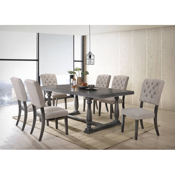 Acme Furniture Bernard Beige Weathered Gray Oak 7pc Dining Room Set ACM-6618-DR-S2