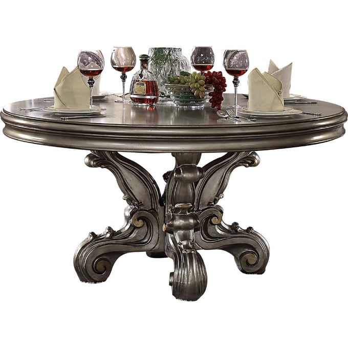 Acme Furniture Versailles Antique Platinum Round Pedestal Dining Table ACM-66840