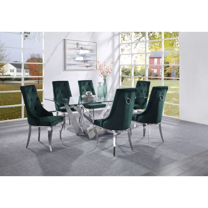 Acme Furniture Dekel Clear Green 7pc Dining Room Set ACM-7014-DR-S1