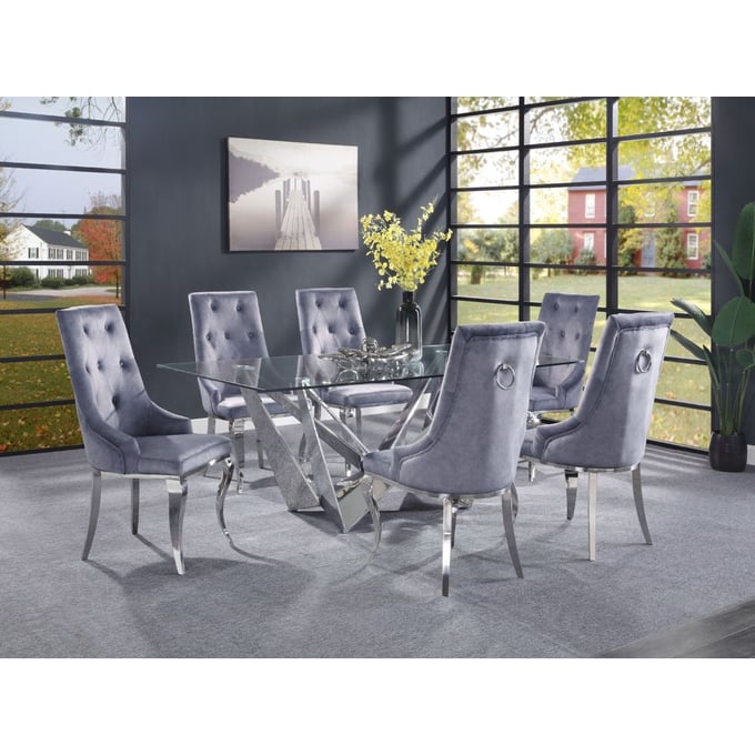 Acme Furniture Dekel Clear Gray 7pc Dining Room Set ACM-7014-DR-S2