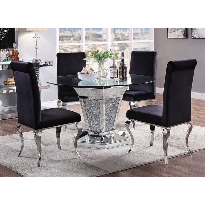 Acme Furniture Noralie Mirrored Clear Black 5pc Dining Room Set ACM-71285-62072-DR-S2