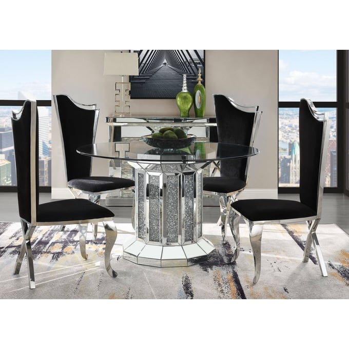 Acme Furniture Noralie Clear Mirrored Black 5pc Dining Room Set ACM-72140-62079