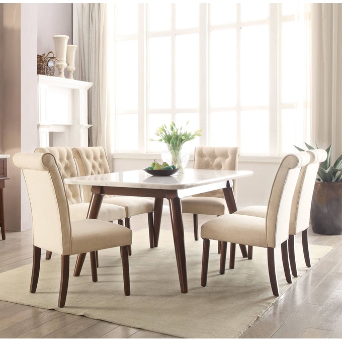 Acme Furniture Gasha White Walnut Beige 7pc Dining Room Set ACM-7282-DR-S1