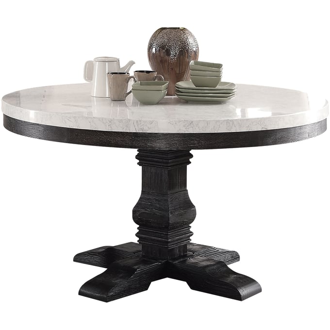 Acme Furniture Nolan White Salvage Dark Oak Pedestal Dining Table ACM-72845