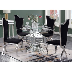 Acme Furniture Noralie Mirrored Diamonds Black Round 5pc Dining Room Set