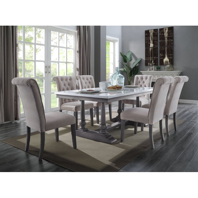 Acme Furniture Yabeina Gray Oak Beige 7pc Dining Room Set ACM-73265-DR-S1