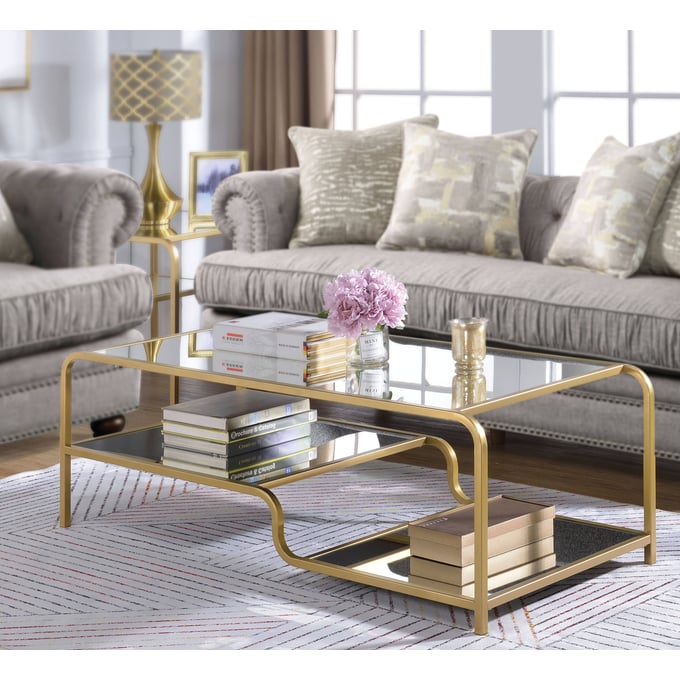 Acme Furniture Astrid Gold Mirrored 3pc Coffee Table Set ACM-8109-OCT-S1