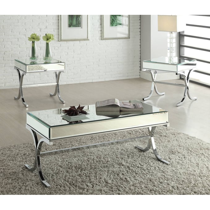 Acme Furniture Yuri Mirrored Chrome 3pc Coffee Table Set ACM-81195-OCT-S1