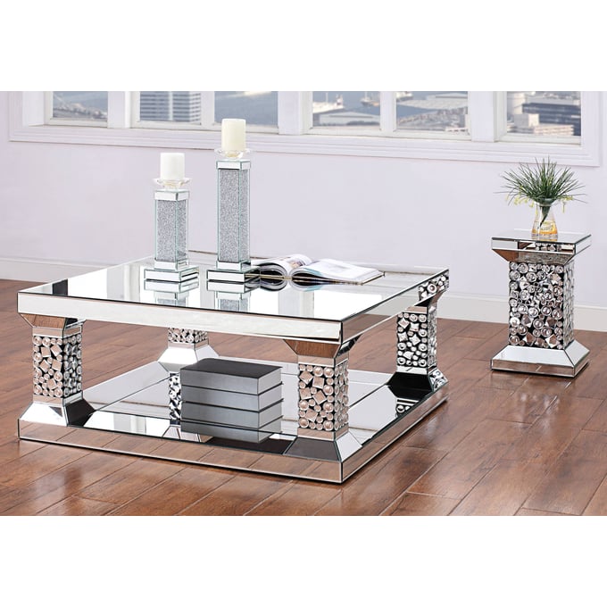 Acme Furniture Kachina Mirrored 3pc Coffee Table Set ACM-814-OCT-S1