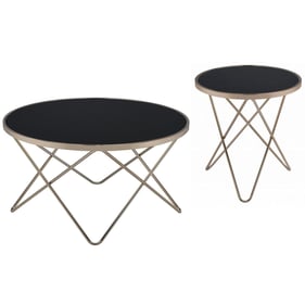 Acme Furniture Valora Clear Champagne Black 3pc Coffee Table Set