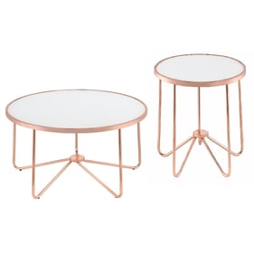 Acme Furniture Alivia Rose Gold Frosted Glass Top 3pc Coffee Table Set