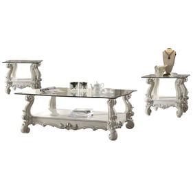 Acme Furniture Versailles Clear Bone White 3pc Coffee Table Set