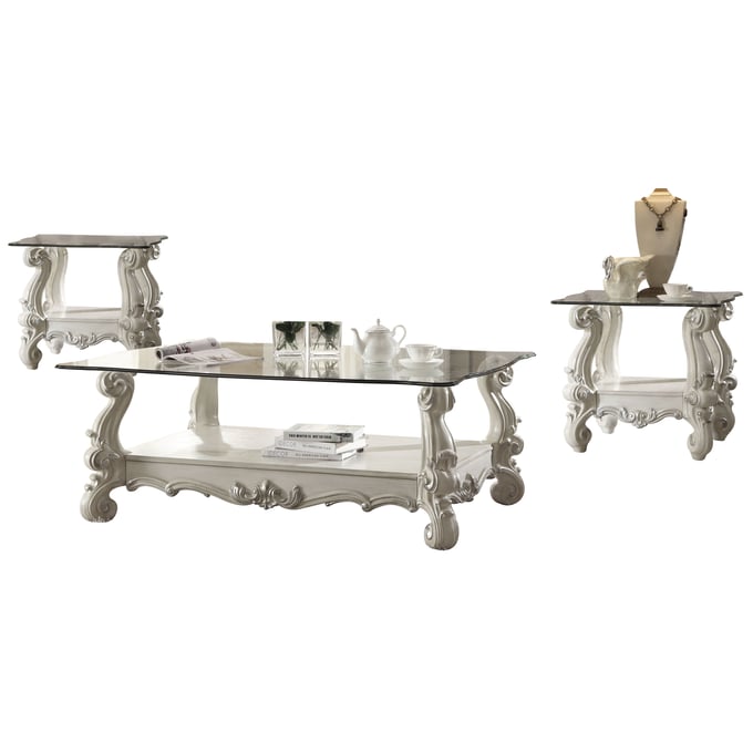 Acme Furniture Versailles Clear Bone White 3pc Coffee Table Set ACM-82103-OCT-S1