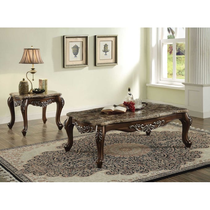 Acme Furniture Latisha Antique Oak Marble Top 3pc Coffee Table Set ACM-8214-OCT-S1