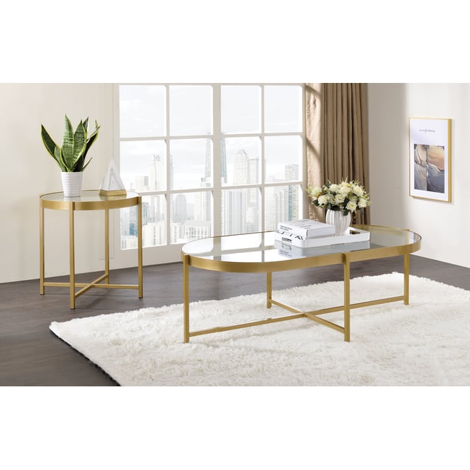 Acme Furniture Charrot Clear Gold 3pc Coffee Table Set ACM-8230-OCT-S1