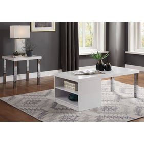 Acme Furniture Harta White High Gloss Chrome 3pc Coffee Table Set