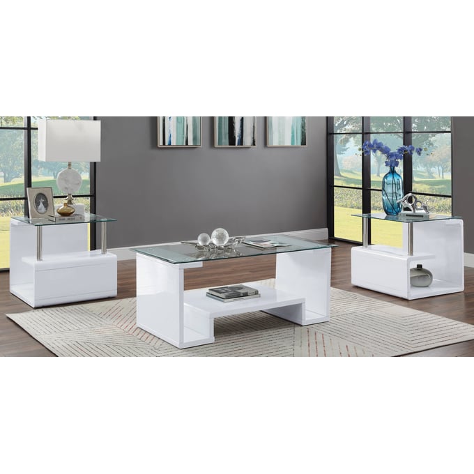 Acme Furniture Nevaeh Clear White 3pc Coffee Table Set ACM-8236-OCT-S1