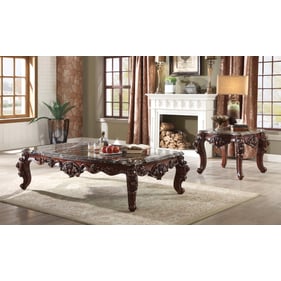 Acme Furniture Forsythia Walnut Marble Top 3pc Coffee Table Set