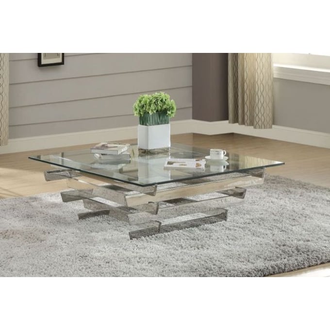 Acme Furniture Salonius Clear Stainless Steel Coffee Table ACM-84610