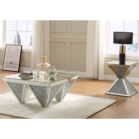 Acme Furniture Noralie Mirrored Glass Faux Diamonds 3pc Coffee Table Set