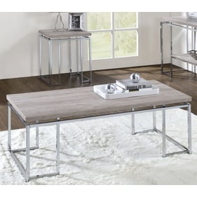 Acme Furniture Chafik Natural Oak Chrome 3pc Coffee Table Set