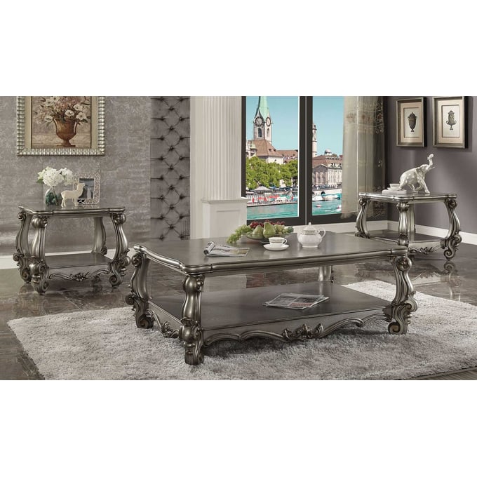 Acme Furniture Versailles Antique Platinum Wood 3pc Coffee Table Set ACM-8682-OCT-S1