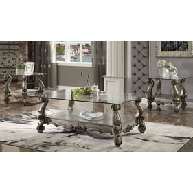 Acme Furniture Versailles Clear Antique Platinum 3pc Coffee Table Set