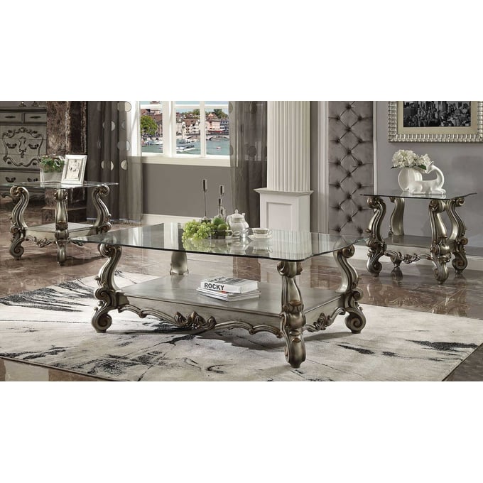 Acme Furniture Versailles Clear Antique Platinum 3pc Coffee Table Set ACM-8684-OCT-S1