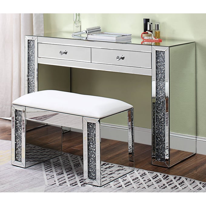 Acme Furniture Noralie Mirrored Vanity Desk and Stool ACM-90465-67-VNT-S1