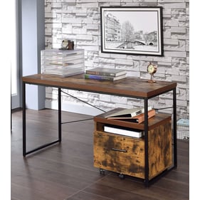 Acme Furniture Bob Weathered Oak Black Desk With File Cabinet