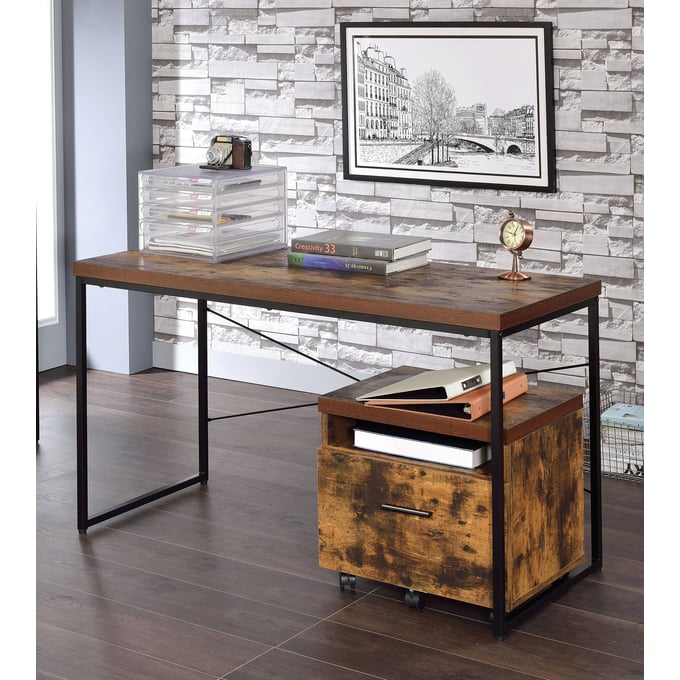 Acme Furniture Bob Weathered Oak Black Desk With File Cabinet ACM-9239-DSK1