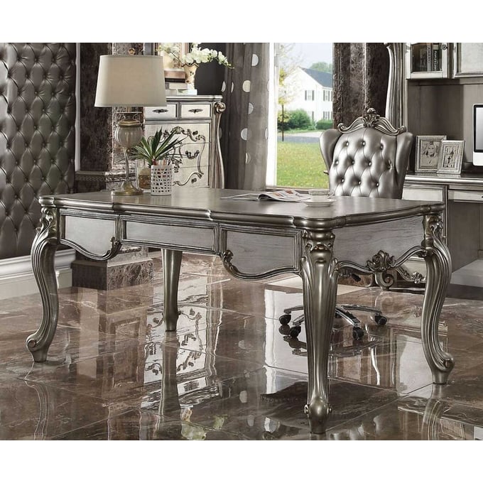 Acme Furniture Versailles Silver Antique Platinum Executive Desk and Chair ACM-9282-HOF-S1