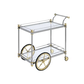 Acme Furniture Cyrus Clear Silver Gold Serving Cart