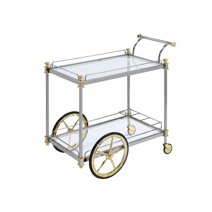 Acme Furniture Cyrus Clear Silver Gold Serving Cart ACM-98372