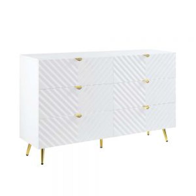 Acme Furniture Gaines White High Gloss Dresser And Mirror ACM-BD010-DRMR