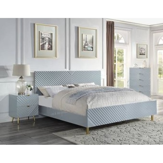 Acme Furniture Gaines Gray High Gloss 2pc Bedroom Set With King Bed ACM-BD010-BR-S1