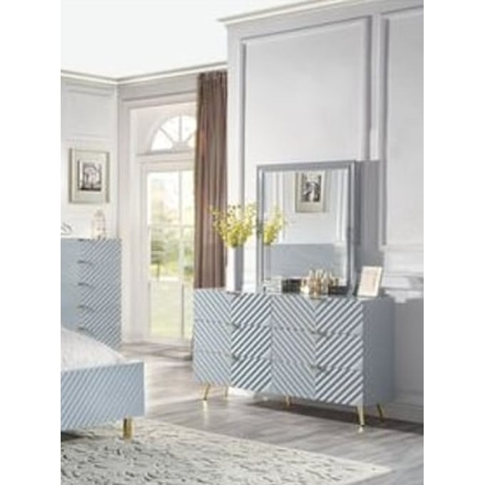 Acme Furniture Gaines Gray High Gloss Dresser And Mirror ACM-BD0104-DRMR