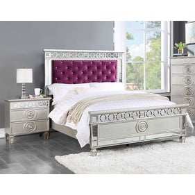 Acme Furniture Varian Burgundy Silver Mirrored 2pc Bedroom Set With Twin Be...