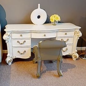 Acme Furniture Vendome Beige Antique Silver Vanity Desk